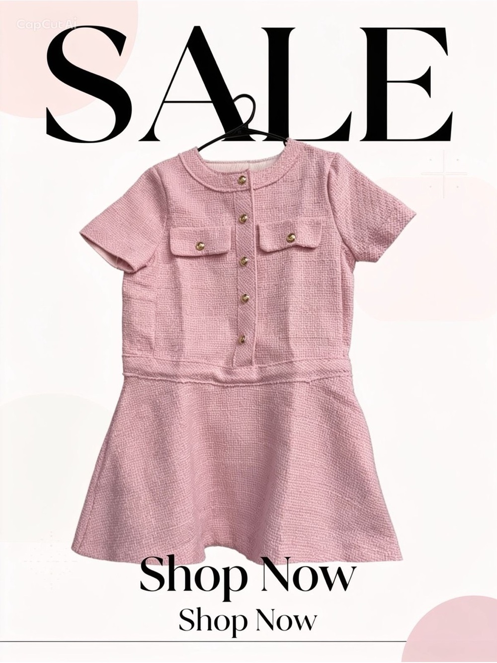 Girls' Pink Tweed Short-Sleeve Dress